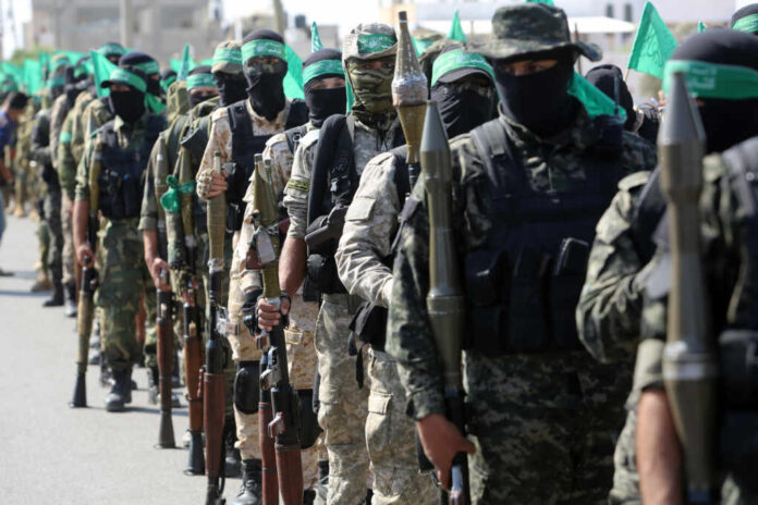 Palestinian,Hamas,Militants,Take,Part,In,An,Anti-israel,Military,Show