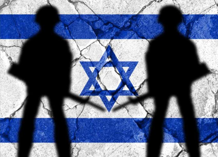Double,Exposure,Of,Israel,Flag.,Depiction,Of,Israel's,Retaliatory,Airstrikes