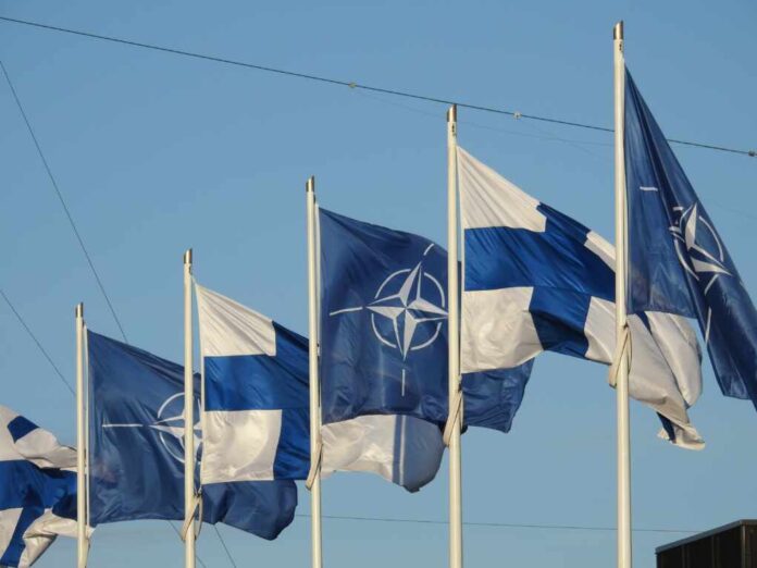 Finnish,And,Nato,Flags,Flying,At,Finnish,Ministry,Of,Foreign