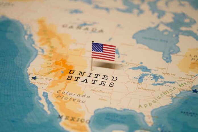 The,Map,And,Flag,Of,United,States.