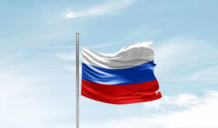 Russia,National,Flag,Waving,In,Beautiful,Sky.