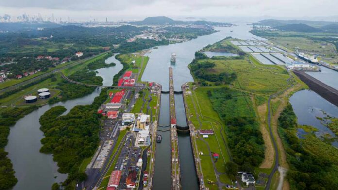 Aerial,View,Panama,Canal,,Third,Set,Of,Locks,,Water,Shortages,