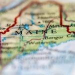 Close-up view of a map highlighting the state of Maine