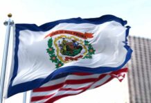 Flag of West Virginia waving in the wind