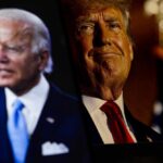 Images of two U.S. presidents, one in a blue suit and the other in a red tie, both looking serious