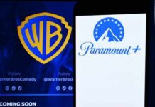 2,000 Filmmakers Rage Against Studio Power Grab Logos of Warner Bros and Paramount Plus displayed on a screen