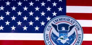 Murder Exposes Alarming U.S. Border Failures U.S. flag with the Immigration and Customs Enforcement emblem