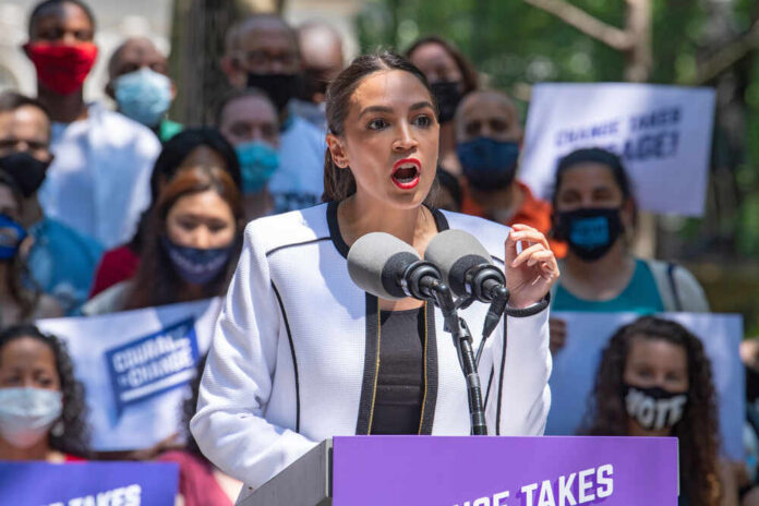 New,York,,Ny,,June,5,,2021:,Representative,Alexandria,Ocasio-cortez A speaker passionately addressing a crowd at a political rally