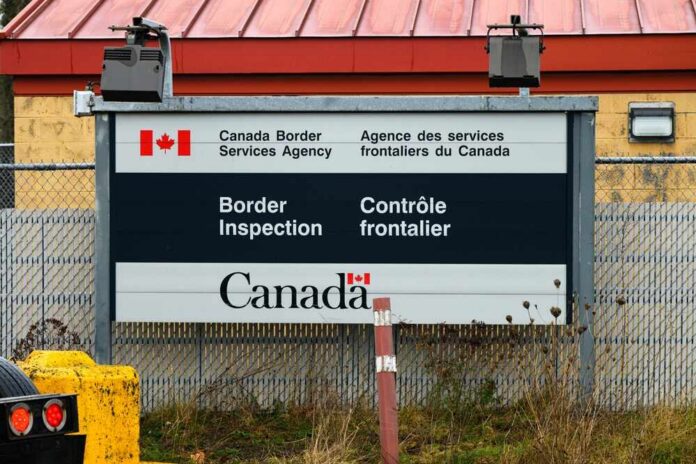 Sign for Canada Border Services Agency indicating border inspection