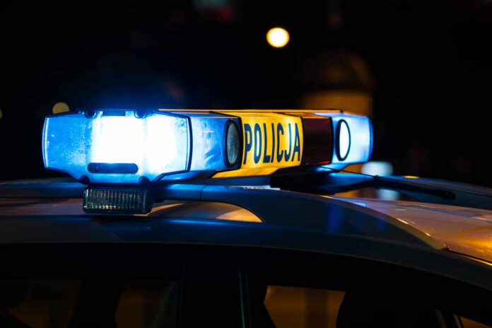 Police,Car,Lights,,Policja,,Poland Police car light bar glowing at night