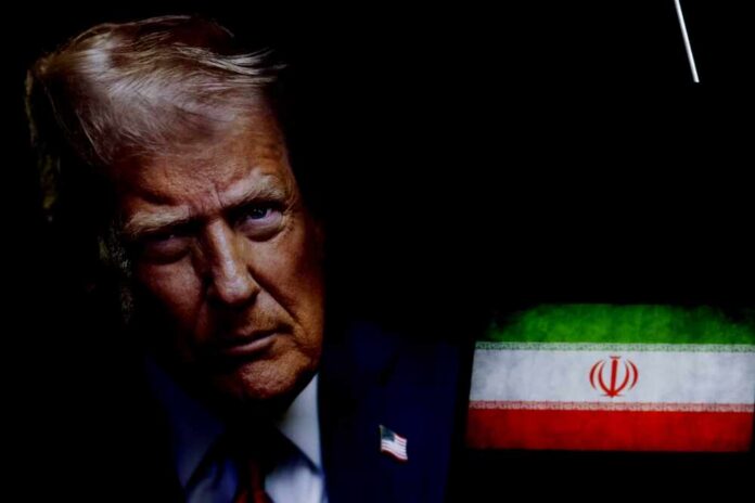 President,Of,The,United,States,Donald,Trump,In,The,Background, Close-up portrait of a political figure with the Iranian flag in the background