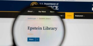 Eleven-Year Mystery Rattled By Epstein Files Magnifying glass focusing on the Epstein Library section of a government website