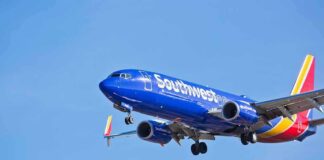 Southwest Airlines jet preparing to land