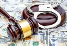 Most Wanted Fraudster Drags Medicare Into Chaos Judge's gavel and handcuffs on pile of US dollar bills