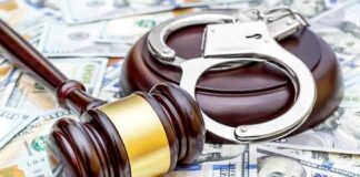 Most Wanted Fraudster Drags Medicare Into Chaos Judge's gavel and handcuffs on pile of US dollar bills