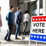 voters lining up at a polling place entrance