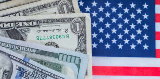 Trump Unveils $1,776 Warrior Dividend Various denominations of US dollar bills on an American flag background
