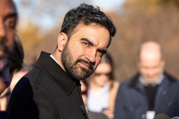 Mayor-elect,Zohran,Mamdani,Holds,Press,Conference,Announcing,Transition,Committees,To Man in a dark coat outdoors looking toward the camera