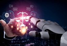 New Inflation Threat Emerges A human hand reaching out to a robotic hand, symbolizing interaction between AI and justice.