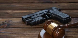 Tax Loophole Torpedoes Gun Registry Gavel and handgun on wooden table