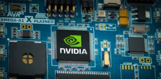 Nvidia chip on a blue circuit board