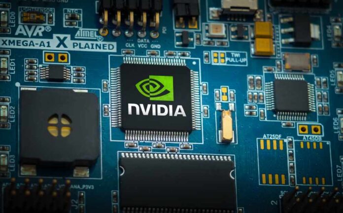 New,York,,Usa,-,07,January,2025:,Nvidia,High-performance,Chip Nvidia chip on a blue circuit board