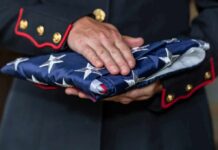 Pentagon Widows Rewire Grief Care Uniformed person holding a folded American flag