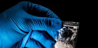 Border Bust: Produce Packed With Poison Gloved hand holding a small plastic bag of white powder