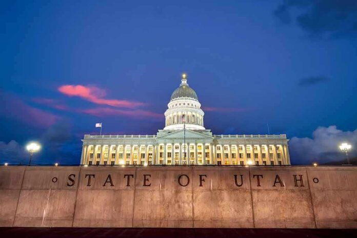 shutterstock_2036846408 Utah State Capitol building at dusk with illuminated dome