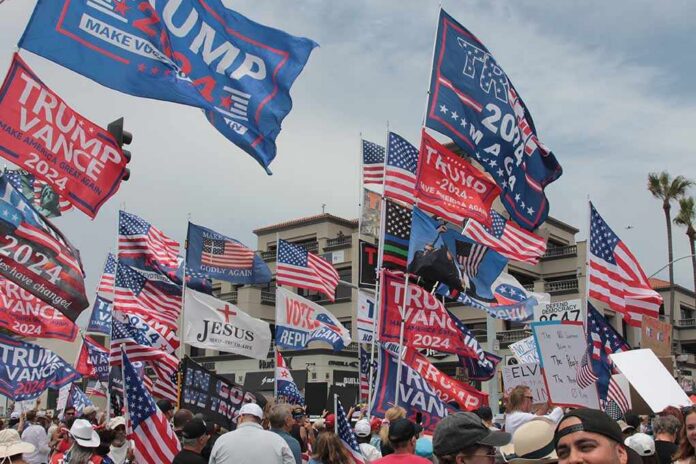 Huntington,Beach,,California,-,Usa,-,June,14,,2025:,No Crowd at political rally with many American and campaign flags