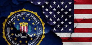 FBI Nabs Lab VP in $15M Grift FBI seal and American flag on cracked wall