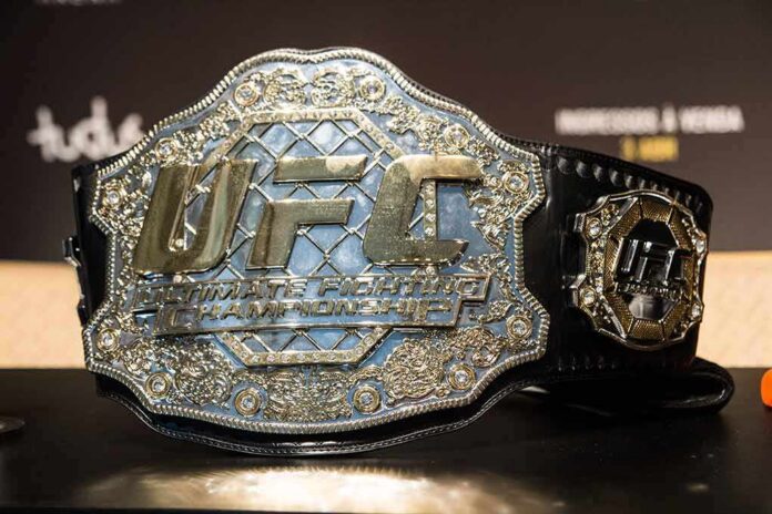 shutterstock_1355894411 UFC championship belt on display