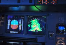 Netanyahu Hints Near-Crash Midflight aircraft cockpit displays with attitude indicator and weather radar