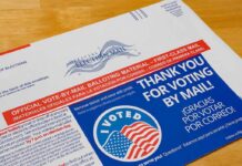 Mystery List Triggers California Panic Mail-in ballot envelope with thank you message and I Voted sticker