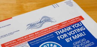 Mystery List Triggers California Panic Mail-in ballot envelope with thank you message and I Voted sticker