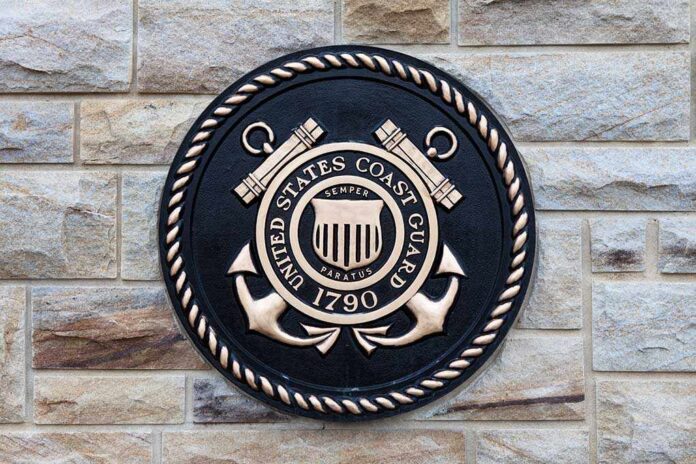 East,Hanover,,Pa,-,April,5:,Bronze,Plaque,For,The Bronze emblem of the United States Coast Guard mounted on a stone wall
